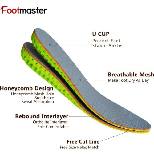 FootMaster Elastic Shock Absorbing Shoe Insoles Breathable Honeycomb Sneaker Inserts Sports Shoe Insole Replacement Insoles
