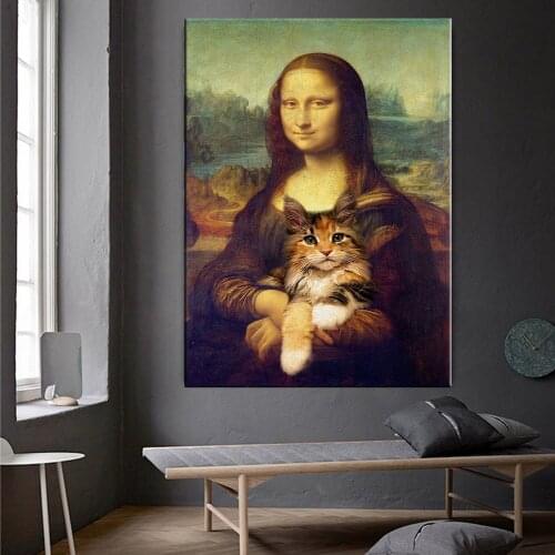 Graffiti Painting Street Mona Lisa Poster Abstract Cat Canvas Painting Wall Art Pictures For Living Room Decoration No Frame