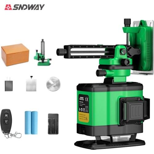 Sndway 12 Lines Laser Level Green 360 Horizontal And Vertical Cross Self-Leveling With Remote Control Powerful Measuring Tool