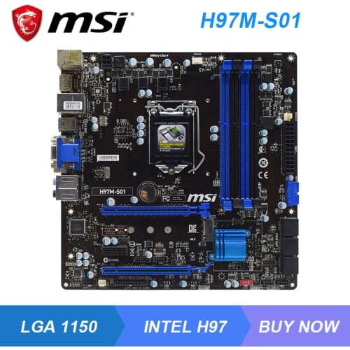 MSI H97M-S01 LGA 1150 Intel H97 Gaming PC Motherboard DDR3 Xeon E3-1280 v3 Core i7/i5/i3 Cpus HDMI SATA3 USB 3.0 PCI-E 3.0 X16