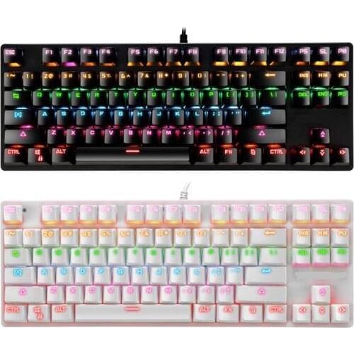 Mechanical Keyboard 87 Keys Switch Wired Gaming Keyboards with RGB Backlight for Tablet Desktop Russian Sticker