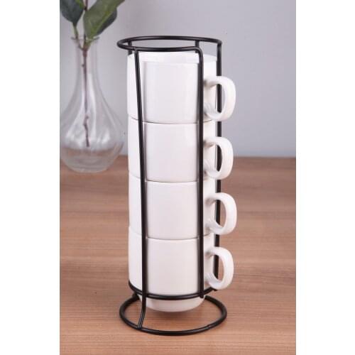 Set of 4 coffee cups ceramic with stand
