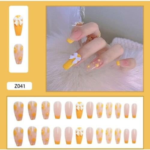 Butterfly False Nail Tips Patch Detachable Wearable With Glue Press On Nails Fake Art Tools Accessories Almond Shape 24PCS/Box