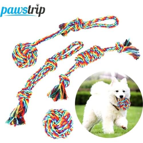 Pawstrip 4pcs/set Dog Toy Ball Teeth Clean Outdoor Funny Playing Traning Pet Toys For Dogs Cotton Rope Dog Toys Braided Toy