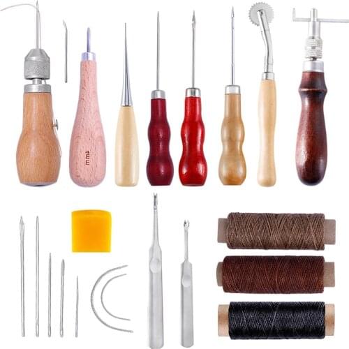 KAOBUY 1Set Complete Leather Craft Tools Set With Groover,Awl, Wax Thread, And Other Leathercraft Accessories