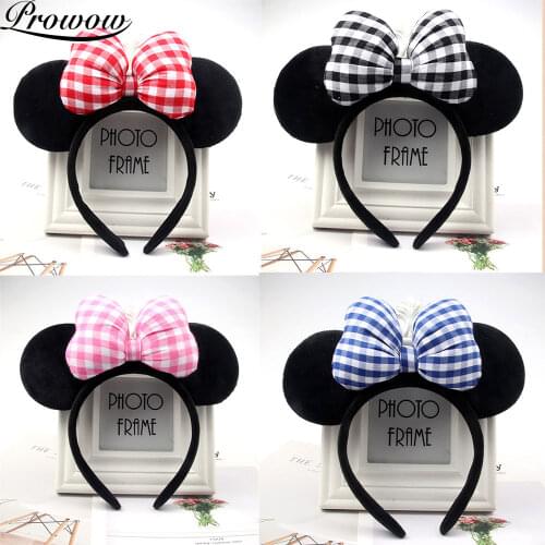Prowow Preppy Style Minnie Ears Headband For Girls Hairbands Cute Bow Plaid Hair Accessories For Children Baby Girl Headband