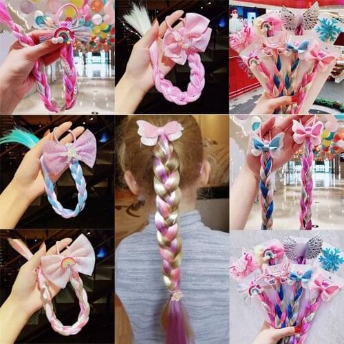 Color Wig Hair Rope Headdress Fashion Cute Kids Ponytail Holder Girls Colorful Braid Headband Princess Hair Tie Hair Accessories