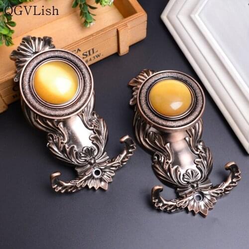 QGVLish 2Pcs Wall Curtain Hooks Cloth-Hat Tiebacks Buckle Hanger Holdback Straps Tassel Brush Hook Holder Curtain Accessories
