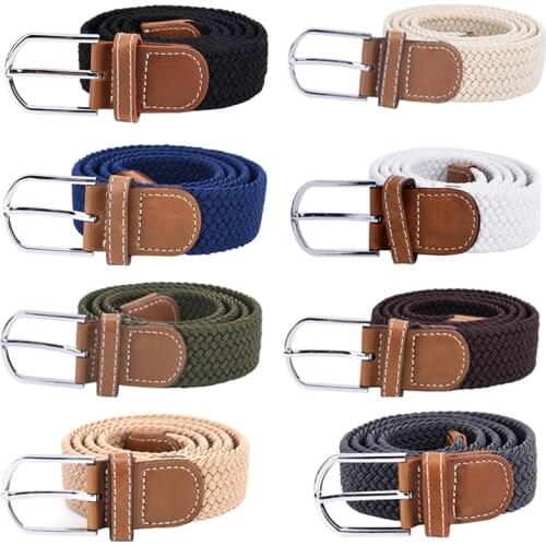 Mens Fashion Stretch Braided Elastic Woven Canvas Buckle Belt Waistband Waist Straps Men Weaving Belt