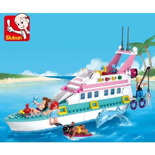 SLuban B0609 Pink Dream Series Luxury Boat Model Building Block House Micro Block Assembled Toy For Girl Christmas Birthday Gift