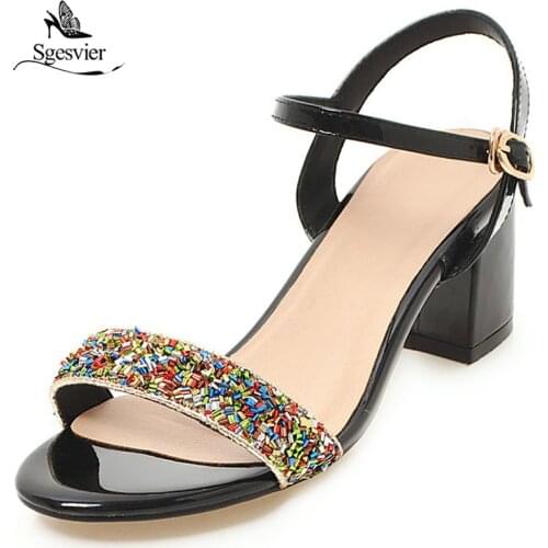 Sgesvier New 2018 Chunky Thick Heels Open Toe Sandals Ladies Casual Ankle Straps Footwear Summer Slingback OL Sandals OX414