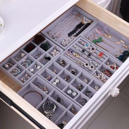Gray Flocking Jewelry Storage Box Portable Necklace Earrings Ring Box Travel Storage Box DIY Jewelry Making Display Cabinet