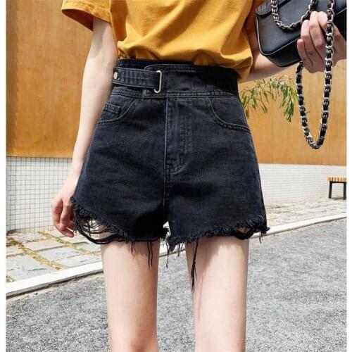 Shorts Women High Waist Denim Shorts Womens Summer 2021 Rule Loose Raw Hem Black Ropa Mujer