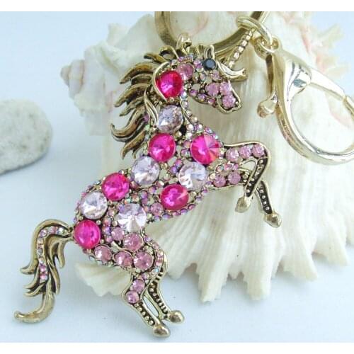 Unique Animal Unicorn Horse Keychain Pink Austrian Crystal Pendant K06172C9