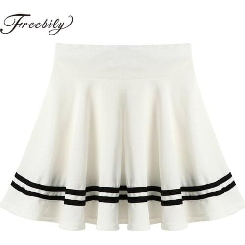 Women Skirt Student Girls Sweet Casual High Waist Striped Hemline Wide Elastic Waistband A-Line Mini Skirts Cheerleading Costume