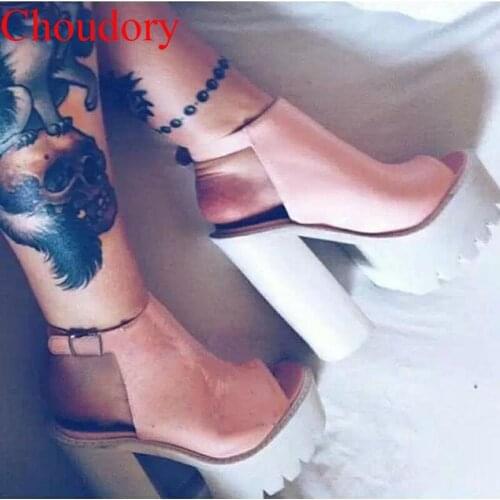 Summer Gladiator Woman Peep toe Instep Covered Platform Square High Heel Real Leather Sandals Women Back Straps Sandalias Shoes