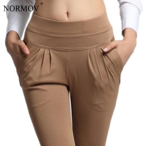 NORMOV Summer Harem Pants Women Mid Waist Loose Classic Trousers with Pockets Female Pleated Solid Fashion Female Pants
