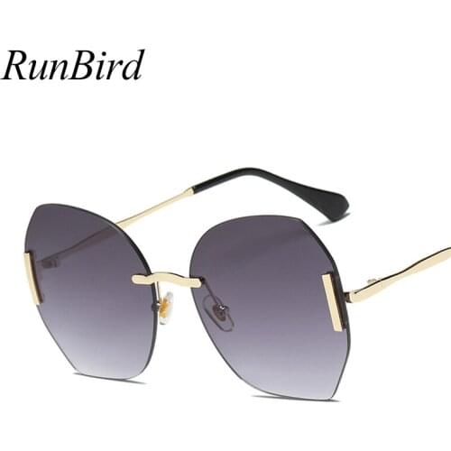 RunBird Stylish Rimless Sunglasses Women Oversize Round Shape Classic Designer Glasse Purple Driving Oculos De Sol 5173 R