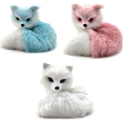 1Pcs Mini Small Simulation Fox Toy Squatting Fox Model Home Decoration Wedding Birthday Gift Stuffed Plush Toys