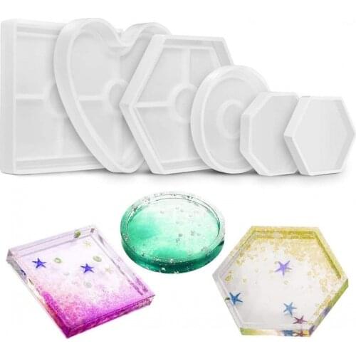 1PC Diy Crystal Epoxy Resin Mold Square Round Hexagon Coaster Silicone Mold Home Decoration Cup Mat Pad Mold DIY Handmade Craft