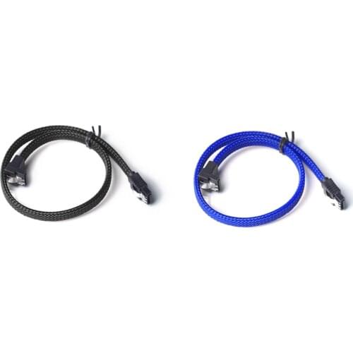 2Pcs 50CM SATA 3.0 III SATA3 7Pin Data Cable Right Angle 6Gb/S SSD Cables HDD Hard Disk Data Cord with Nylon Sleeved(Blue&Black)