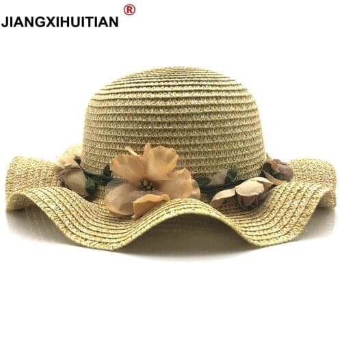 2018 New Summer Kids Floral Straw Hats Fedora Hat Children Visor Beach Sun Baby Girls Sunhat Wide Brim Floppy Panama For Girl