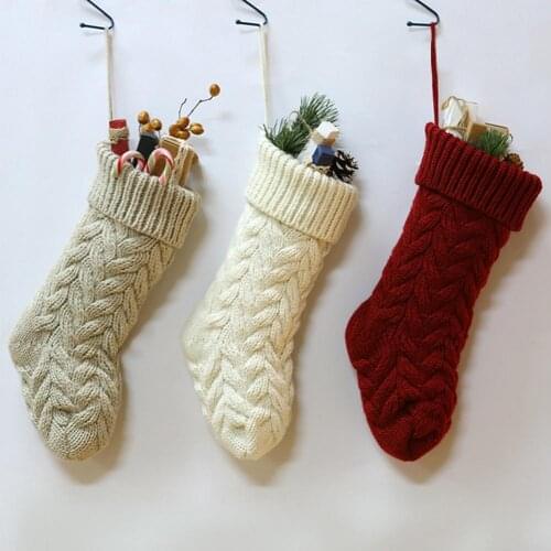 2020 1/3PCS 37CM Christmas Knitted Woolen Hanging Pendant Gift Bag Hemp Flower Leaf Flower Small Candy Christmas Stockings