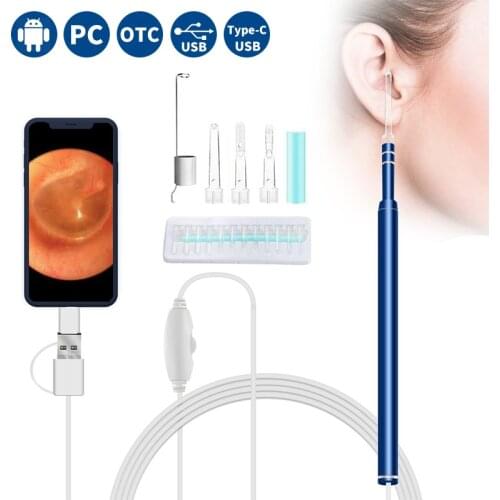 5.5mm 3 in 1 USB Visual Ear Otoscope 480P Ear Health Care Cleaning Endoscope Camera 2M Cable for Android Type C Smartphone PC