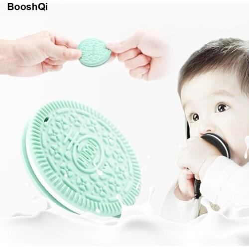 5pcs Baby Silicone Biscuit Teether Food Grade Silicone Chew Cookie BPA Free Kids Teething Toy with Hole for Pacifier chain Clip