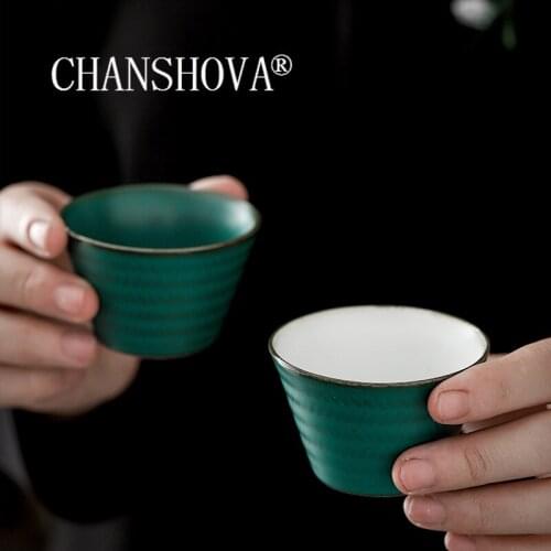 CHANSHOVA 30ml Chinese retro green Handmade Ceramic tea cup saucer set small coffee cup saucer China pottery H580