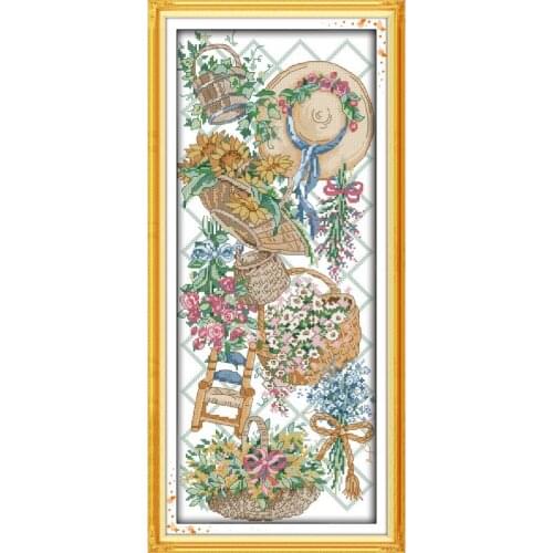 Flower basket (5) count and stamp cross-stitch kit Aida 14CT 11CT canvas printing needlework embroidery set DIY home decoration