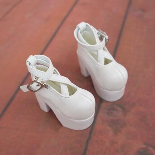 N01-X082 children handmade toy 1/3 1/4 Doll Accessories BJD/SD doll shoes White cross buckle high heels 1 pair