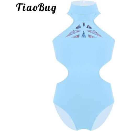 TiaoBug Kids Girls Dancewear Zipper Racerback Sleeveless Hollow Waist Gymnastics Leotard Stage Performance Ballet Dance Costume
