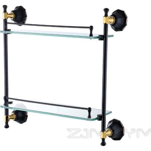 Bathroom Glass Double-layer Shelf European Style Bathroom Pendant Shelf Copper + Steel Load Weight 10kg