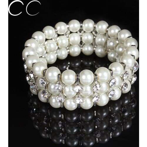 Elegant multi layers charms bridals pearl & austrian crystal bracelet bangles for women wedding fashion jewelry biloux E022