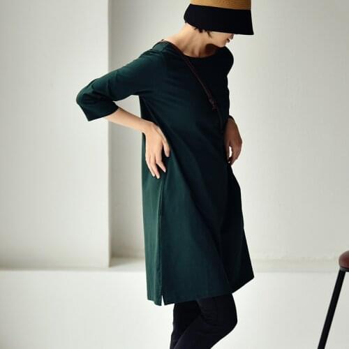 MICOCO T2019C Literary simplicity and fashion Slash neck medium and long length T-shirt