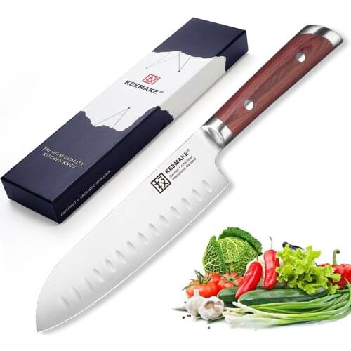 KEEMAKE 7" Santoku Kitchen Knives German 1.4116 Steel Chef Knife Razor Sharp Blade Professional Cutter Tools Color Wood Handle