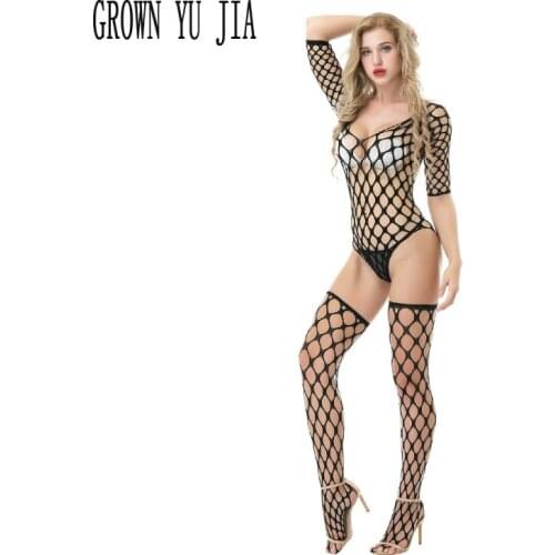 Hot Babydoll Sheer Big Net Stocking Set Erotic Hollow Lingerie Teddy Porno Mesh Catsuit Fishnet Bodysuit Fetish Body Sex Play