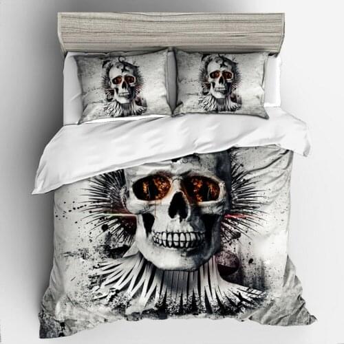 3D Print Human Skeleton Bedding Set King Bedroom Comforter Set Black Bedding Set Duvet Cover Terror Style Size Twin Full Queen