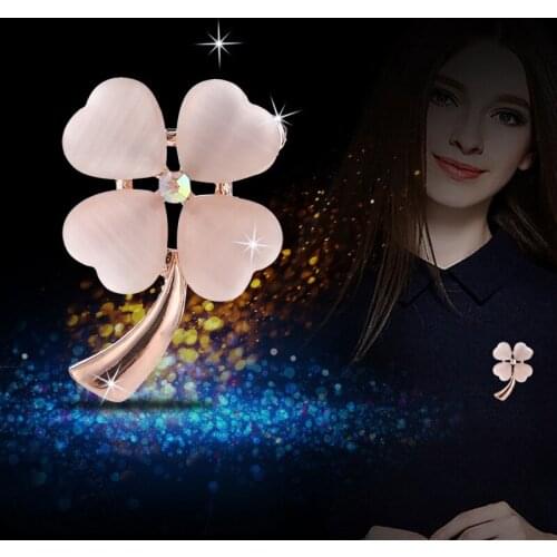 Fashion hot sale opal four-leaf clover lucky brooch clothing accessories collar pins clothing accessories birthday gifts