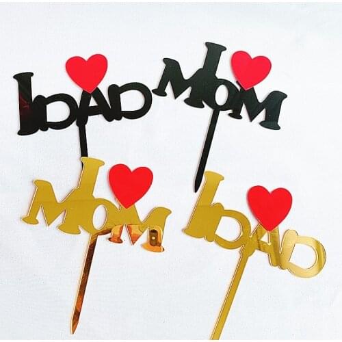 InsI Love MOM Cake Topper Golden Heart Shape Mothers Day Acrylic Cake Toppers for Mother Happy Birthday Cake Dessert Decoration