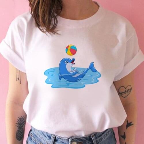 Cute Cartoon whales print ladies t-shirt summer ladies short-sleeved Harajuku graphic t-shirt Round Neck T-shirts Clothes