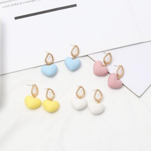 S925 Cute Love Heart Earrings Contracted Senior Feeling Matte Color Girly Girl Dangle Earings Brand Jewelry