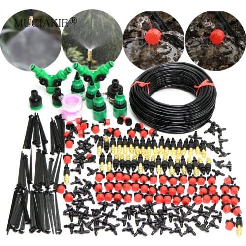 MUCIAKIE 10-30M Garden Irrigation Micro System Adjustable Red Drippers Brass Nozzles Watering Kits Patio Vegetables Water Drop