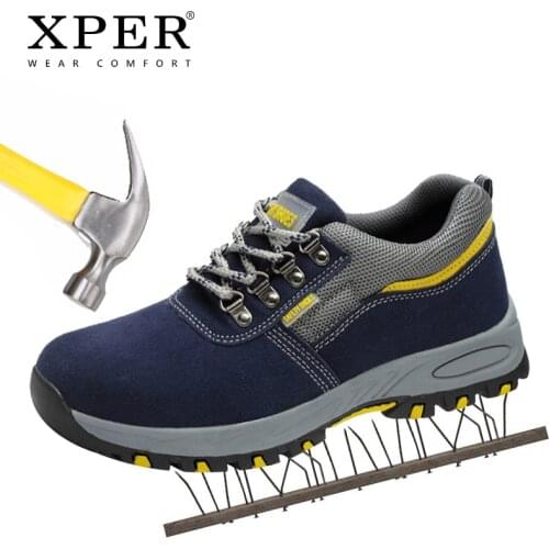 XPER Brand Leather Safety Shoes Men Steel Toe Work Casual Shoes Male Non-Slip Labor Insurance Shoes Sneaker Black Footwear#XP034