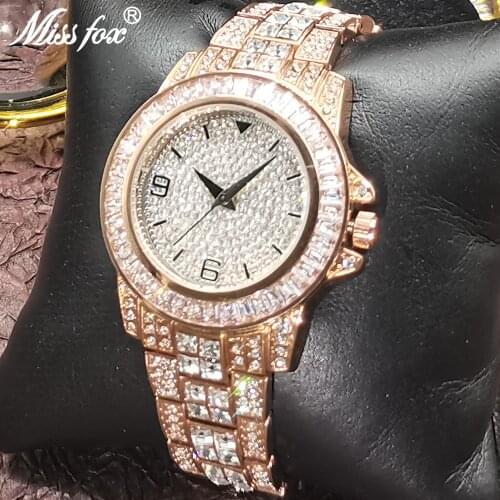 Luxury Watch Men Brand MISSFOX Business Rose Gold Full Diamond Classic Man Quartz Wristwatches Gift New 2021 Clocks Dropshipping