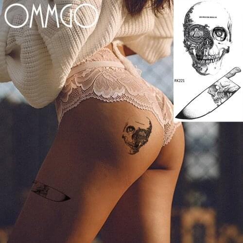 Human Skeleton Knife Death Skull Temporary Tattoos For Men Women Body Art Arm Leg Ankle Tatoo Paper Sticker Fake Tattoo Paste