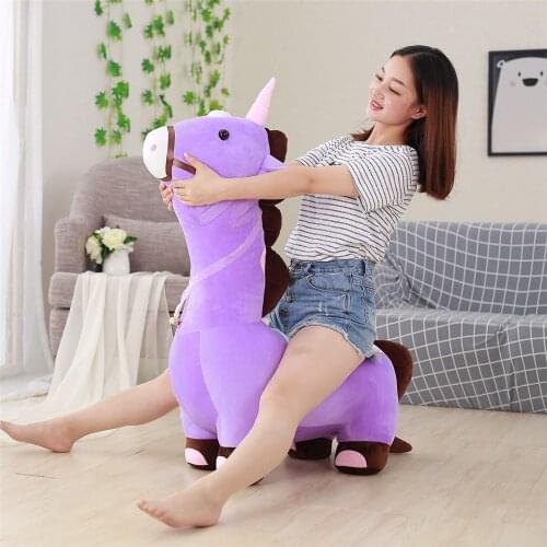 Fancytrader Soft Anime Unicorn Plush Sofa Toy Big 120cm Stuffed Cartoon Ride on Horse Doll Chair Could Load 50kg on the Back
