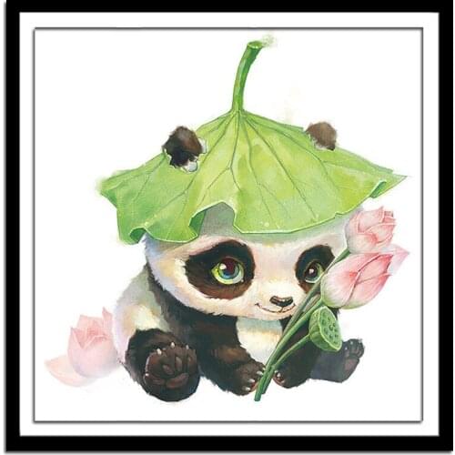 Lotus leaf panda Needlework,Printed Cross stitch,Sets For Embroidery kit Full embroidery Cross-Stitching Silk 50X50cm