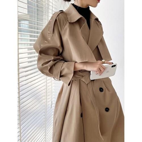 2021 New Womens Trench Coats High Street Outwear Loose Woman Temperament Tooling Coat Long Windbreaker Female trench coat